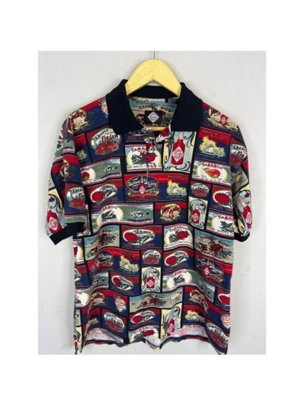 Tabasco Brand Sportswear Mens Western All Over Print Vintage Label Polo Shirt M